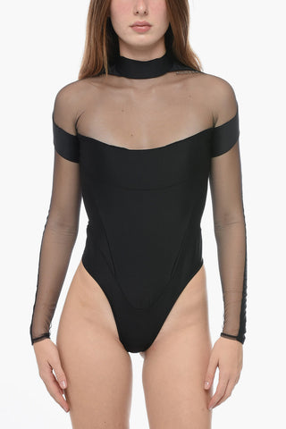 Jersey Turtleneck Body with Mesh Inserts