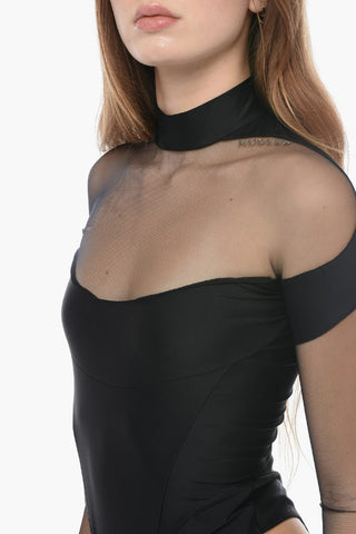 Jersey Turtleneck Body with Mesh Inserts