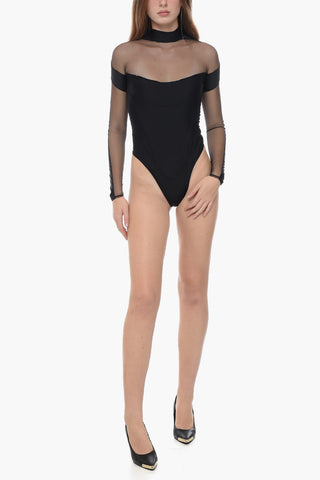 Jersey Turtleneck Body with Mesh Inserts