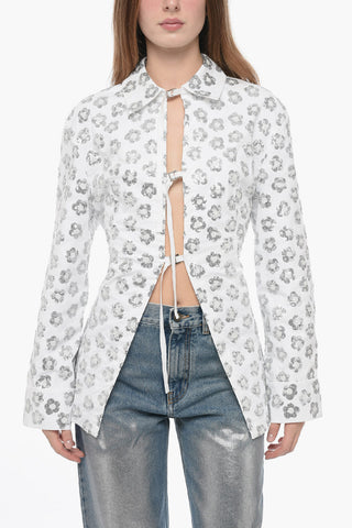 Sequined Floral Motif Shirt with Buckled Fastening