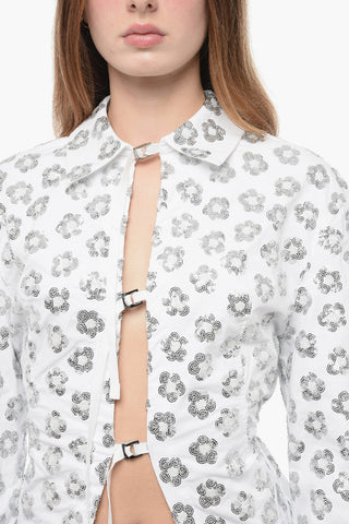 Sequined Floral Motif Shirt with Buckled Fastening