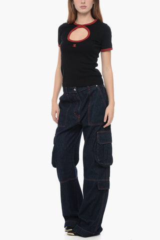 Crew-neck T-Shirt with Cut-Out Detail