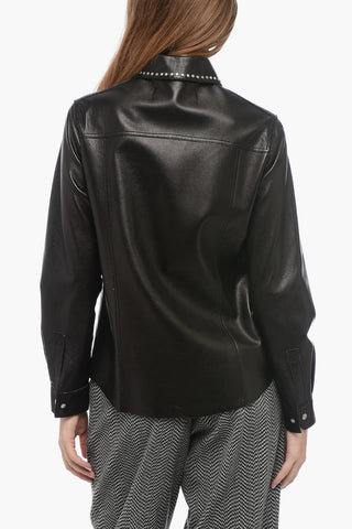 Camicia in Pelle a Taglio Vivo con Dettaglio Borchie