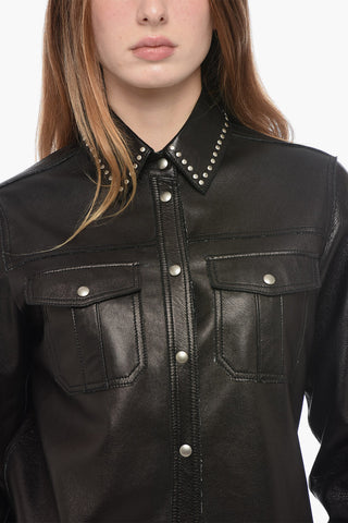 Camicia in Pelle a Taglio Vivo con Dettaglio Borchie