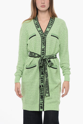 Bouclè Fabric Cardigan with Logoed Details