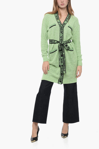 Bouclè Fabric Cardigan with Logoed Details