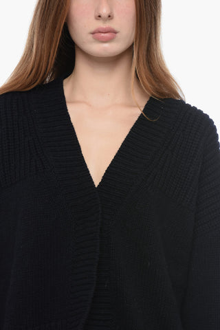 Wool and Cashmere V-Neck Cardigan with Asymmetrical Hem