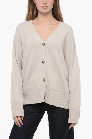 Virgin Wool and Cashmere Cardigan with 4-Buttons