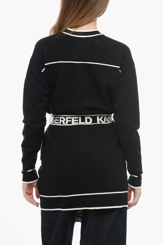 Cotton Blend Cardigan with Contrasting Details and Logoed Belt
