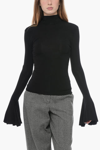 Top a Collo Alto con Polsini Godet