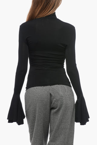 Top a Collo Alto con Polsini Godet