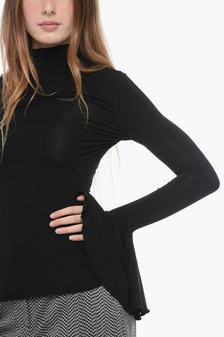 Top a Collo Alto con Polsini Godet