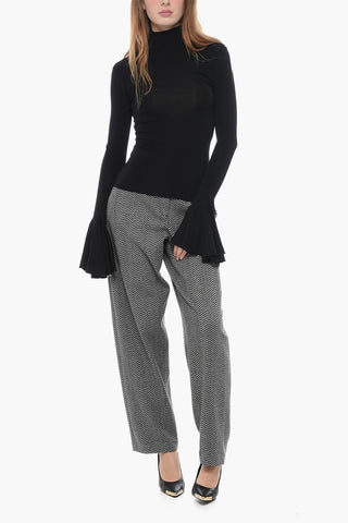 Top a Collo Alto con Polsini Godet