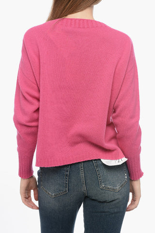 Virgin Wool and Cashmere Crewneck Sweater with Ribbed Details