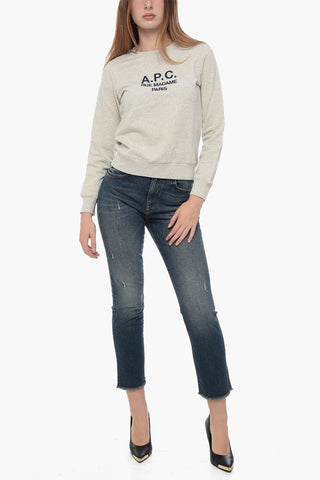 Brushed Cotton Crewneck Sweatshirt with Embroidered Logo