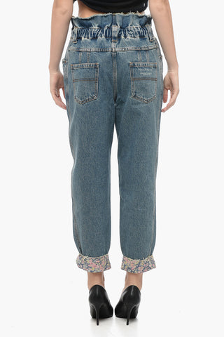 Jeans a Gamba Dritta con Elastico in Vita ed Orlo con Risvolto 16cm