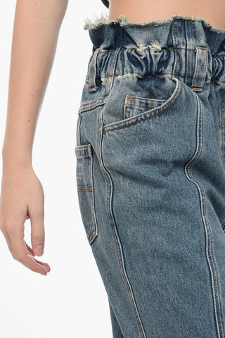 Jeans a Gamba Dritta con Elastico in Vita ed Orlo con Risvolto 16cm