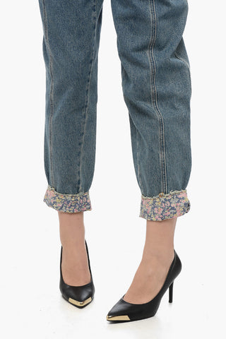 Jeans a Gamba Dritta con Elastico in Vita ed Orlo con Risvolto 16cm