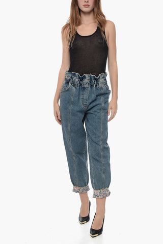 Jeans a Gamba Dritta con Elastico in Vita ed Orlo con Risvolto 16cm