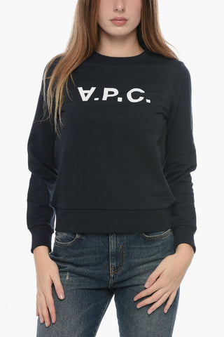 Brushed Cotton Crew-neck Sweatshirt with Contrasting Logo