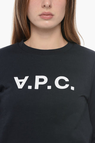 Brushed Cotton Crew-neck Sweatshirt with Contrasting Logo