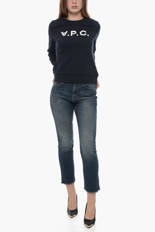 Brushed Cotton Crew-neck Sweatshirt with Contrasting Logo