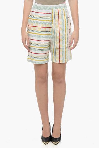 Cotton Blend Shorts with Striped Motif