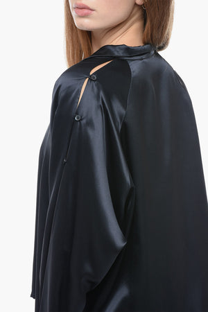 Silk Korean-Collar Shirt with Button Placket Detail
