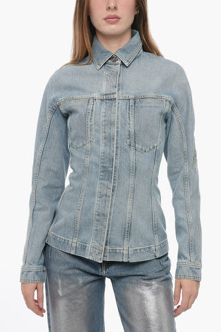 Giubbotto in Jeans Avvitato con Cuciture a Vista