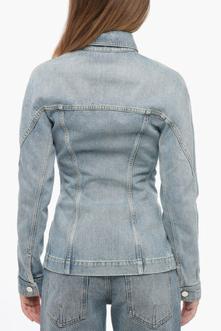 Giubbotto in Jeans Avvitato con Cuciture a Vista