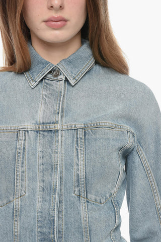 Giubbotto in Jeans Avvitato con Cuciture a Vista