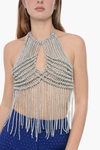 Woven Halter Top with Rhinestone