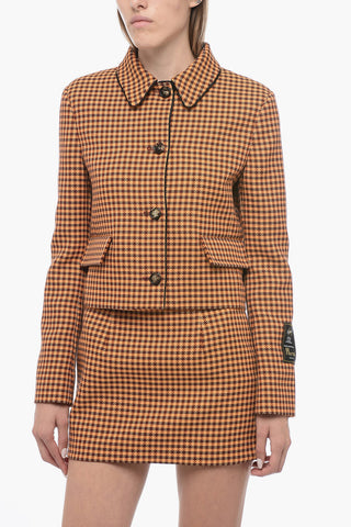 Blazer Crop con Motivo Pied de Poule