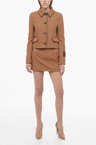 Blazer Crop con Motivo Pied de Poule