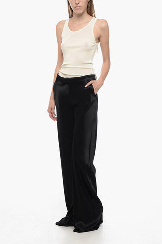 Pantaloni in Satin a Gamba Svasata