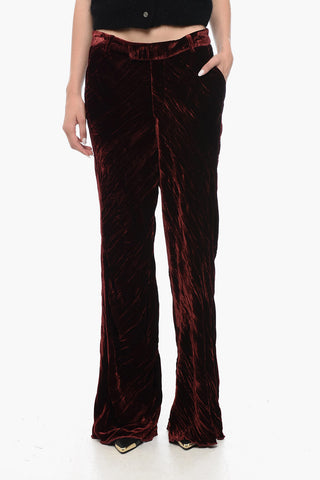 Crinkled Velvet Trousers with Flared Leg