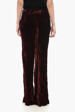 Crinkled Velvet Trousers with Flared Leg