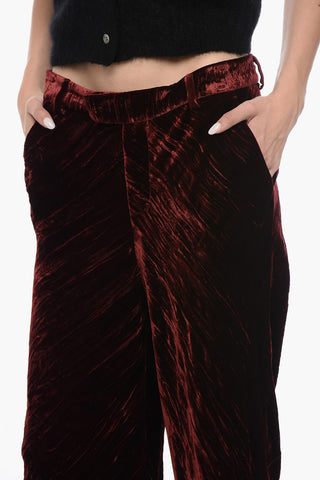 Crinkled Velvet Trousers with Flared Leg