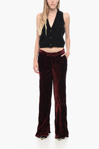 Crinkled Velvet Trousers with Flared Leg