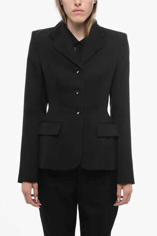 Blazer in Lana Grain de Poudre con Bottoni Decorativi