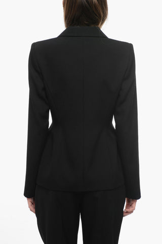Blazer in Lana Grain de Poudre con Bottoni Decorativi