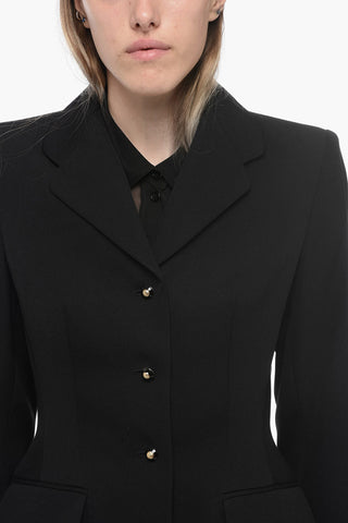 Blazer in Lana Grain de Poudre con Bottoni Decorativi