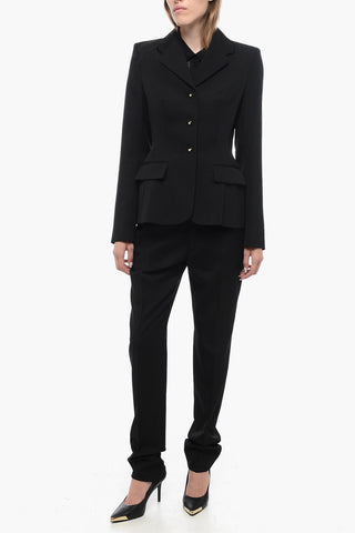 Blazer in Lana Grain de Poudre con Bottoni Decorativi