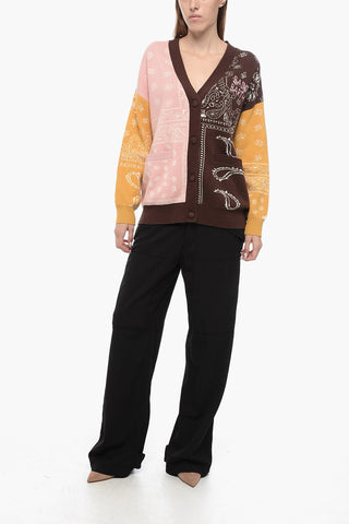 Color-Block-Cardigan mit Paisley-Muster und V-Ausschnitt