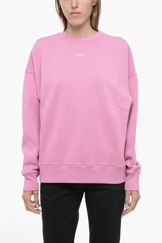 Solid Color Crew-neck Sweatshirt with Contrasting Logo
