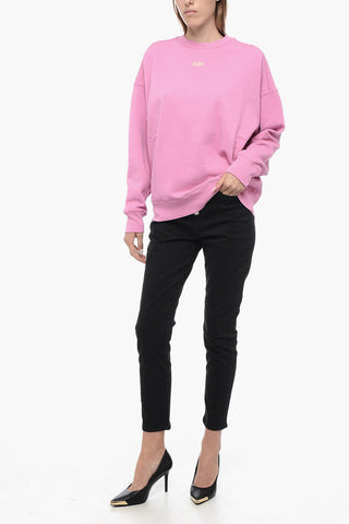 Solid Color Crew-neck Sweatshirt with Contrasting Logo