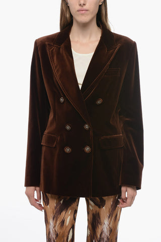 Velour Double-Brest Blazer with Jewels Buttoms