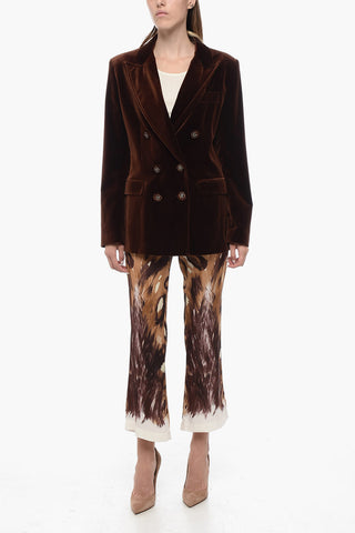 Velour Double-Brest Blazer with Jewels Buttoms