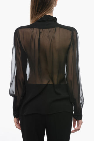Silk Sheer Shirt with Lavallière-neck