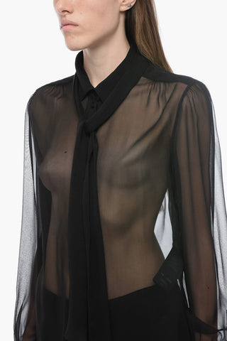 Silk Sheer Shirt with Lavallière-neck